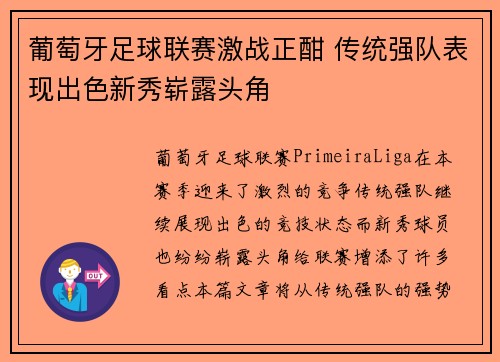 葡萄牙足球联赛激战正酣 传统强队表现出色新秀崭露头角