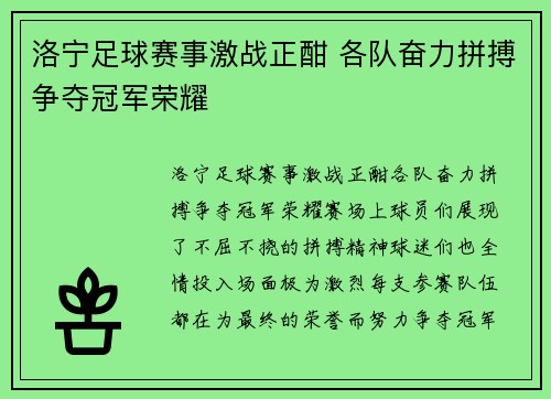 洛宁足球赛事激战正酣 各队奋力拼搏争夺冠军荣耀