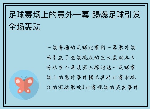 足球赛场上的意外一幕 踢爆足球引发全场轰动