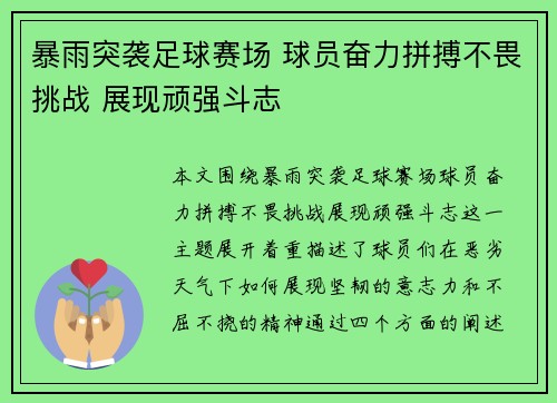 暴雨突袭足球赛场 球员奋力拼搏不畏挑战 展现顽强斗志