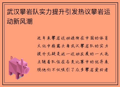 武汉攀岩队实力提升引发热议攀岩运动新风潮